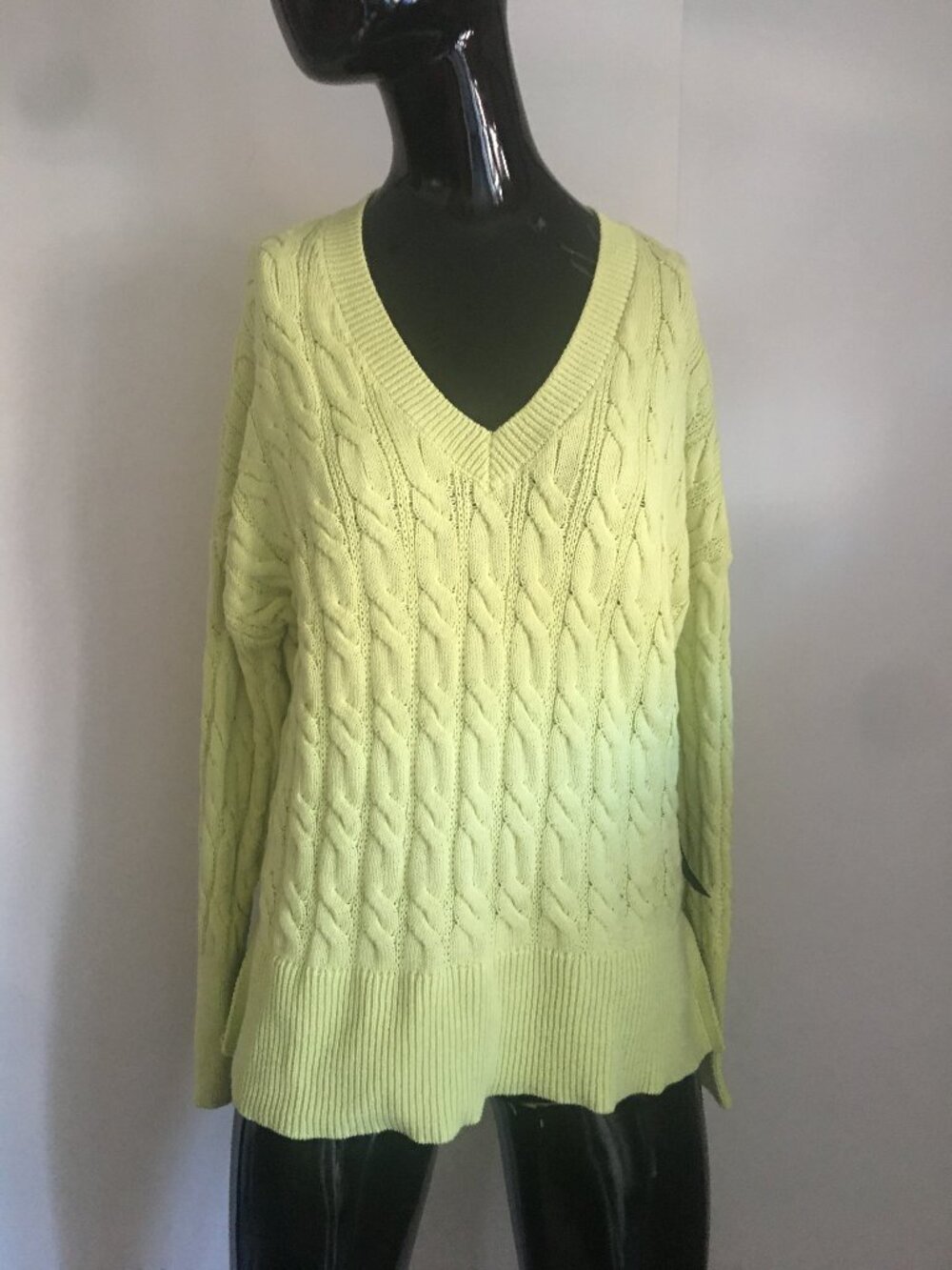NWT Jones & Co. Jones New York cotton green cable knit tunic sweater